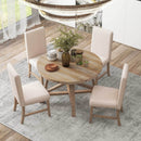 5-Piece Retro Functional Dining Set with Extendable Round Table with Removable Middle Leaf and 4 Upholstered Chairs for Dining Room and Living Room (Natural Wood Wash)
