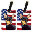 USA American Flag with Min Pin Luggage Tag