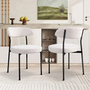 Boucle Upholstered Dining Chairs with Curved Backrest & Metal Legs Set of 2, Beige