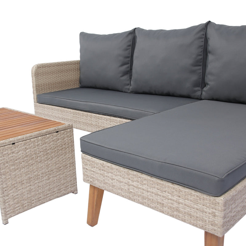 Walker Edison | Wicker Weather Proof 3 Piece Patio Sectional Chat Set