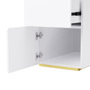 60"Modern Executive Desk,White Curved Computer Desk with Gold Metal Legs,3-Drawers Home Office Desk,Writing Desk with 1 Storage Cabinet for Home Office,Living Room,Gold+White