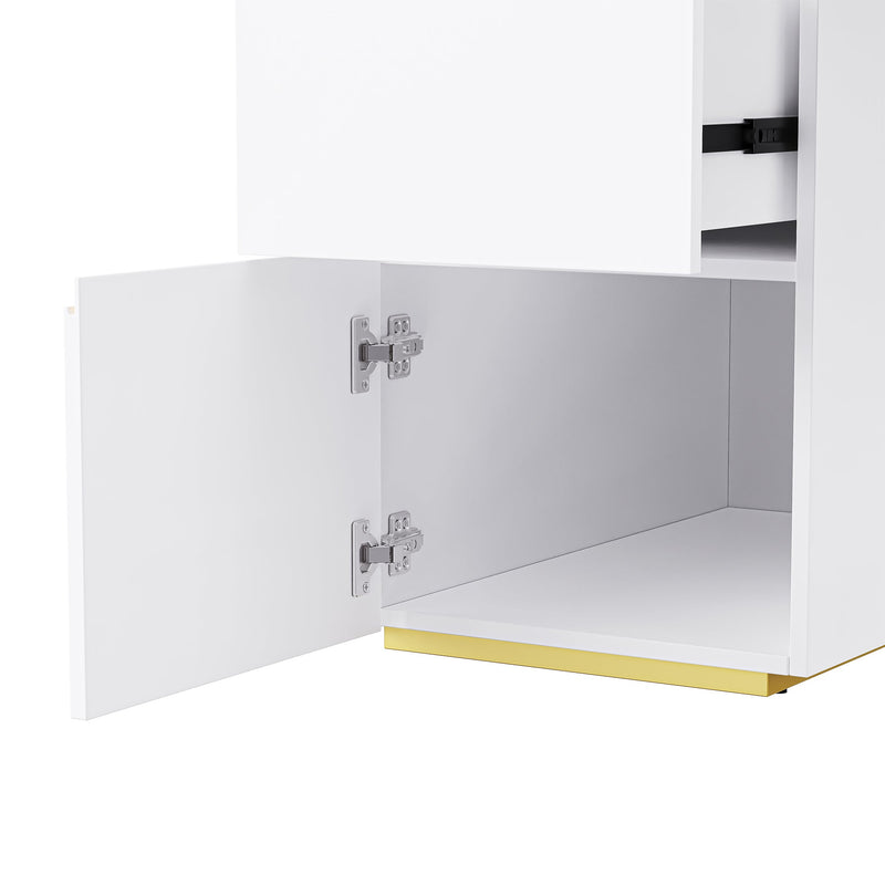 60"Modern Executive Desk,White Curved Computer Desk with Gold Metal Legs,3-Drawers Home Office Desk,Writing Desk with 1 Storage Cabinet for Home Office,Living Room,Gold+White