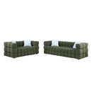 84.3/62.2 length, 35.83" deepth, human body structure for USA people, marshmallow sofa,boucle sofa, olive green color,3 seater. sofa and loveseater