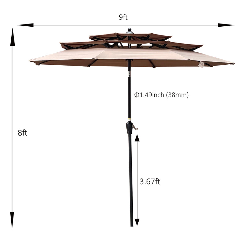 9Ft 3-Tiers Outdoor Patio Umbrella with Crank and tilt and Wind Vents for Garden Deck Backyard Pool Shade Outside Deck Swimming Pool