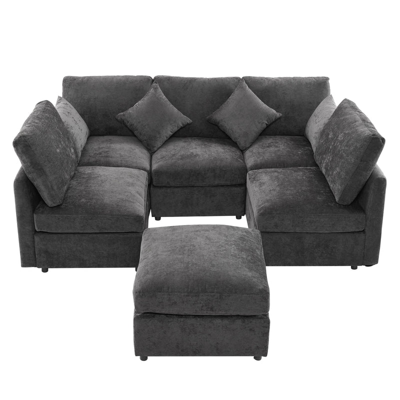85.4' Sectional Sofa Modular Sofa U-shaped Sofa Couch Sofa Bed L-shaped Sofa with a Movable Ottoman and Two USB Ports for Living Room, Black