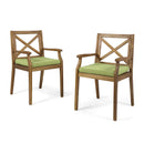 7 Pieces Acacia Wood Outdoor Dining Set with Green Cushions by HouseOfZazla
