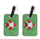 Christmas Santa Fleur de lis on Faux Burlap Luggage Tag