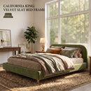 California King Size Upholstered Bed Frame With Velvet Fabric And Curve Design Thick Headboard, Solid Wood Legs, Olive by HouseOfZazla