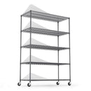 5 Tier 6000lbs Heavy Duty Adjustable Storage Rack Metal Shelf Wire Shelving Unit with Wheels & Shelf Liners - 82" H x 48" L x 24" D - Black