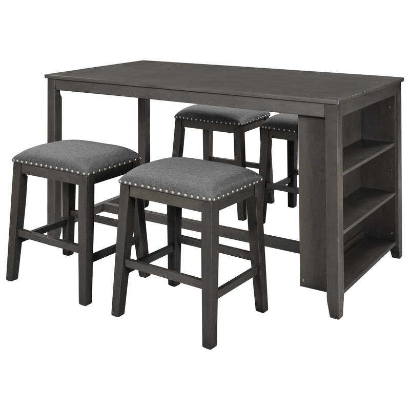 5 Pieces Counter Height Rustic Farmhouse Dining Room Wooden Bar Table Set with 4 stools, Gray