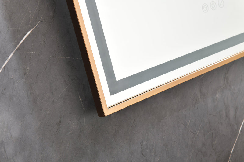 39in. W x 26in. H Oversized Rectangular Rose Gold Framed LED Mirror Anti-Fog Dimmable Wall Mount Bathroom Vanity Mirror Rose Gold