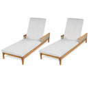 76.8" Solid Acacia Wood Sun Lounger Set of 2 with Grey Cushions by HouseOfZazla