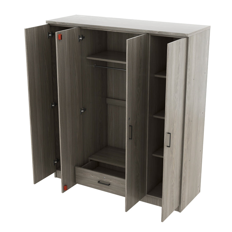 4-Door Wardrobe with 1 Drawer, Gray