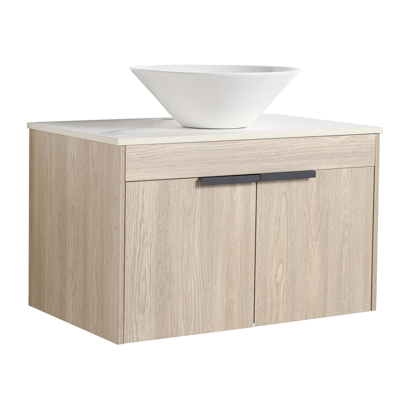 30" Modern Design Float Bathroom Vanity With Ceramic Basin Set, Wall Mounted White Oak Vanity With Soft Close Door, KD-PackingD-Packing Pieces
