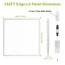 2Pcs 72W 2 2FT LED Panel Light 3800LM Flat Ceiling Light with 3 Lighting Color Temperature Equivalent LED Troffer Recessed Edge-Lit Switchable CCT 110