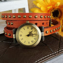 Fashionable Rivet Leather Belt Retro Watch Hand Chain-orangered