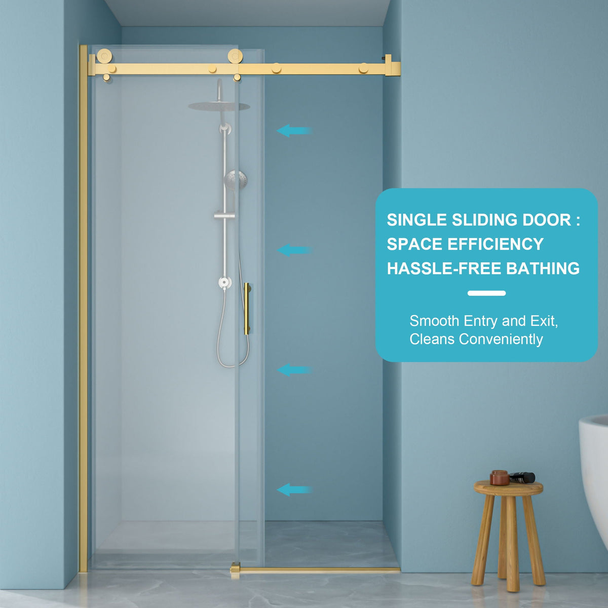 Modern Single Slide Shower Door, Tempered Glass, Stainless Steel Frame, photo 5 of 21