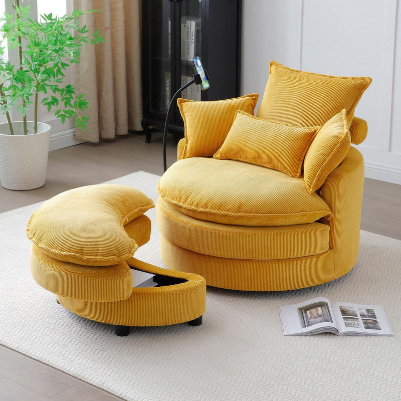 360° Swivel Accent Barrel Chair Modern Comfy Round Reading Sofa Swivel Chairs Circle Lounge Chair for Bedroom Living Room w/4 Pillow Lower Seating Heigh (Yellow)