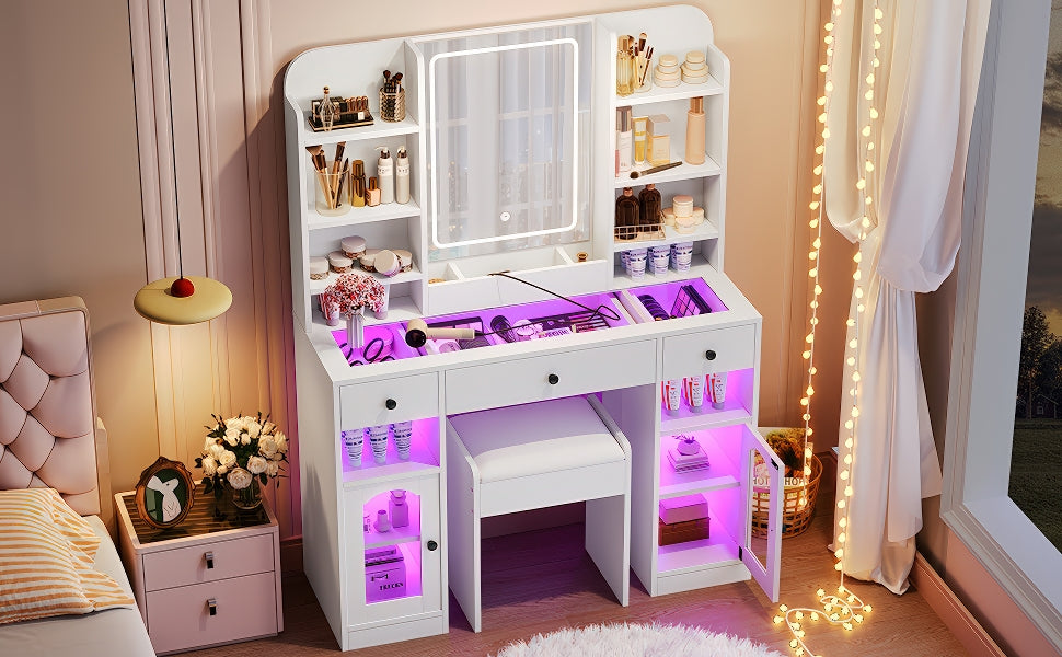 43.2" Vanity Desk with LED Mirror and Lights, photo 8 of 10