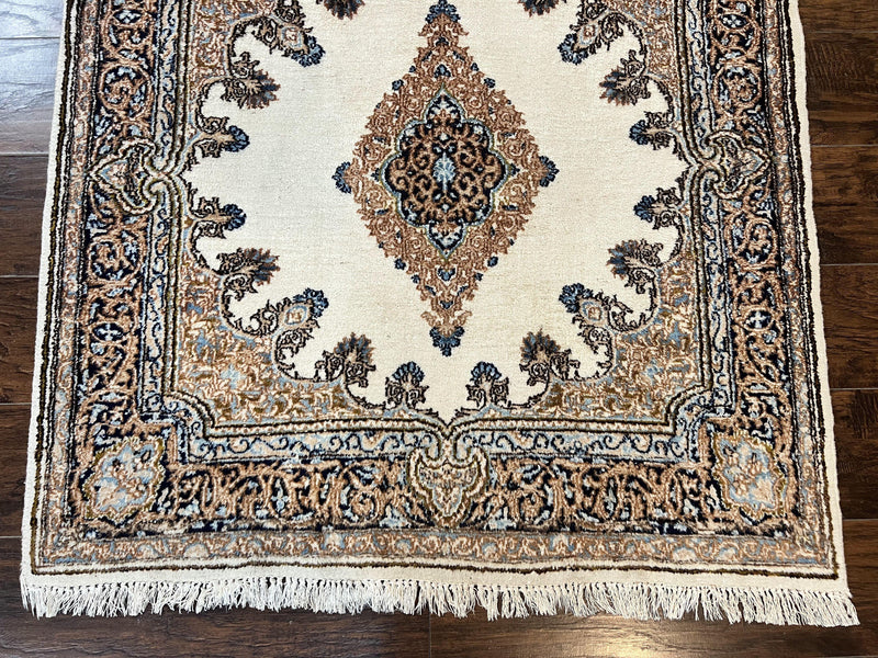 Square Persian Kirman Rug 4x4, Semi Open Field, Handmade