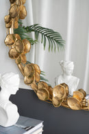 Round Metal Wall Mirror With en Leaf Accents, Modern Decor Mirror For Living Room Entryway Hallway - Gold by HouseOfZazla