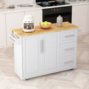 Kitchen Island Cart With 2 Door Cabinet, 3 Drawers, Spice Rack & Towel Rack - White