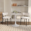 31.5" round dining table set for 2 and 2 pieces Upholstered Chairs for Four Person, MDF Table-top, Off White Faux Fur with White table Leg for Kitchen, Reception Room