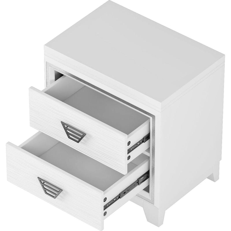 3-Pieces Bedroom Sets Queen Size Upholstered Bed with LED Lights, Nightstands and Dresser with Metal Handles and Sparkling Shiny Decoration, White