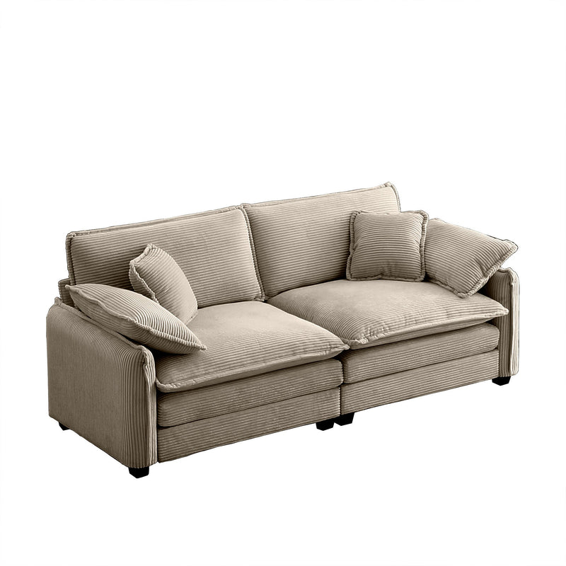 Walker Edison - Warm and Cozy Living Room Sofa with 4 Pillows Upholstered Large Deep Seat 2 Seater Sofa for Living Room,Tan Corduroy