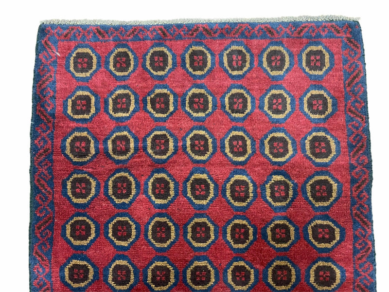 3'X 4'8" Vintage Handmade Tribal Wool Rug Balouchi Rug Afghan Rug Red Beige Blue