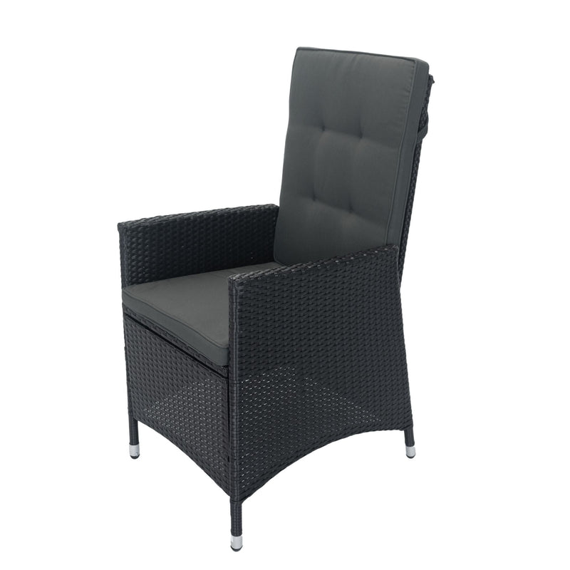 7 Piece Outdoor Patio Wicker Dining Set Patio With Adjustable Backrest Black Wicker + Dark Grey Cushion
