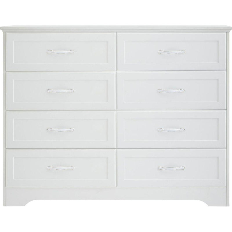 Modern 3 Drawer Bedroom Chest of Drawers with 8 Drawers Dresser, Clothes Organizer -Metal Pulls for Living Room, Bedroom, Hallway, White, 47.6" x 15.7" x 36.7"