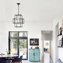 4 Light Metal Lantern Tiered Pendant Hanging Light Fixtures, Industrial Farmhouse Adjustable Height Chandeliers For Dining Room Hallway Foyer Entryway (E12 Bulbs Not Included) by HouseOfZazla