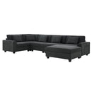 U Shaped Sectional Sofa 6 Seat Couch Set With Oversized Ottoman, Hidden Armrest Storage And Cup Holders USB Charging Ports Wide Seat Sofa by HouseOfZazla