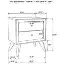 Nightstand With Angled Legs, Round Knobs, Wave Texture, 2 Drawer Bedside Table - White
