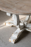 Round Wooden Coffee Table With Distressed Scrollwork Legs - Multicolor by HouseOfZazla