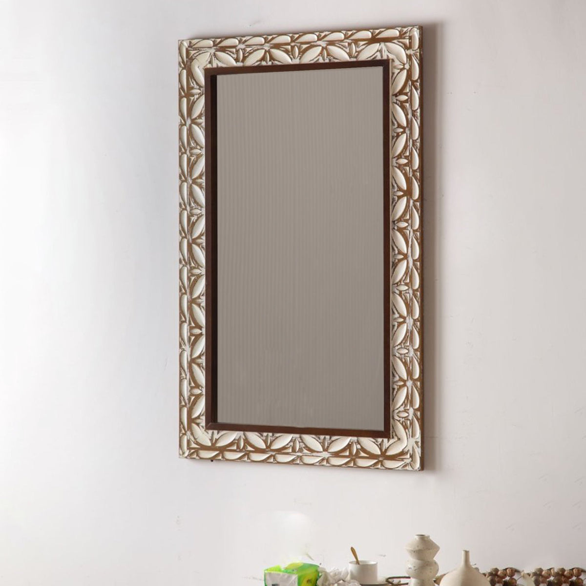 29.13"×47.24" Rectangular Carved Leaf Wall Mirror, photo 4 of 9