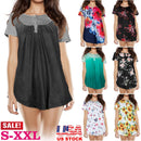 Women Summer Shirts Tops Loose Short Sleeve T Shirts Casual Floral Printed Button Shirts Blouse S-XXL