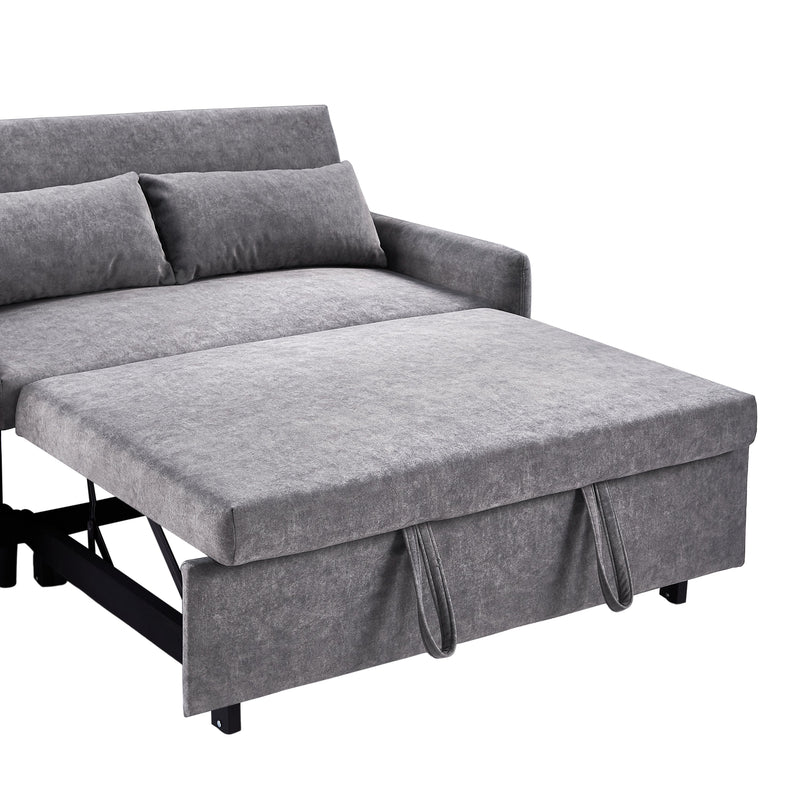 55.1" Pull Out Sleep Sofa Bed Loveseats Sofa Couch with Adjustable Backrest, Storage Pockets, 2 Soft Pillows, USB Ports for Living Room, Bedroom, Apartment, Office,Grey
