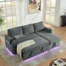 Multi Functional Pull Out Bed Sofa With Retractable Table, LED Lighting, USB Charging Ports & Cup Holders by HouseOfZazla