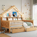 House Style Platform Bed With LED Lights, Storage Shelves, Drawers, And Guardrail by Unique Piece Furniture