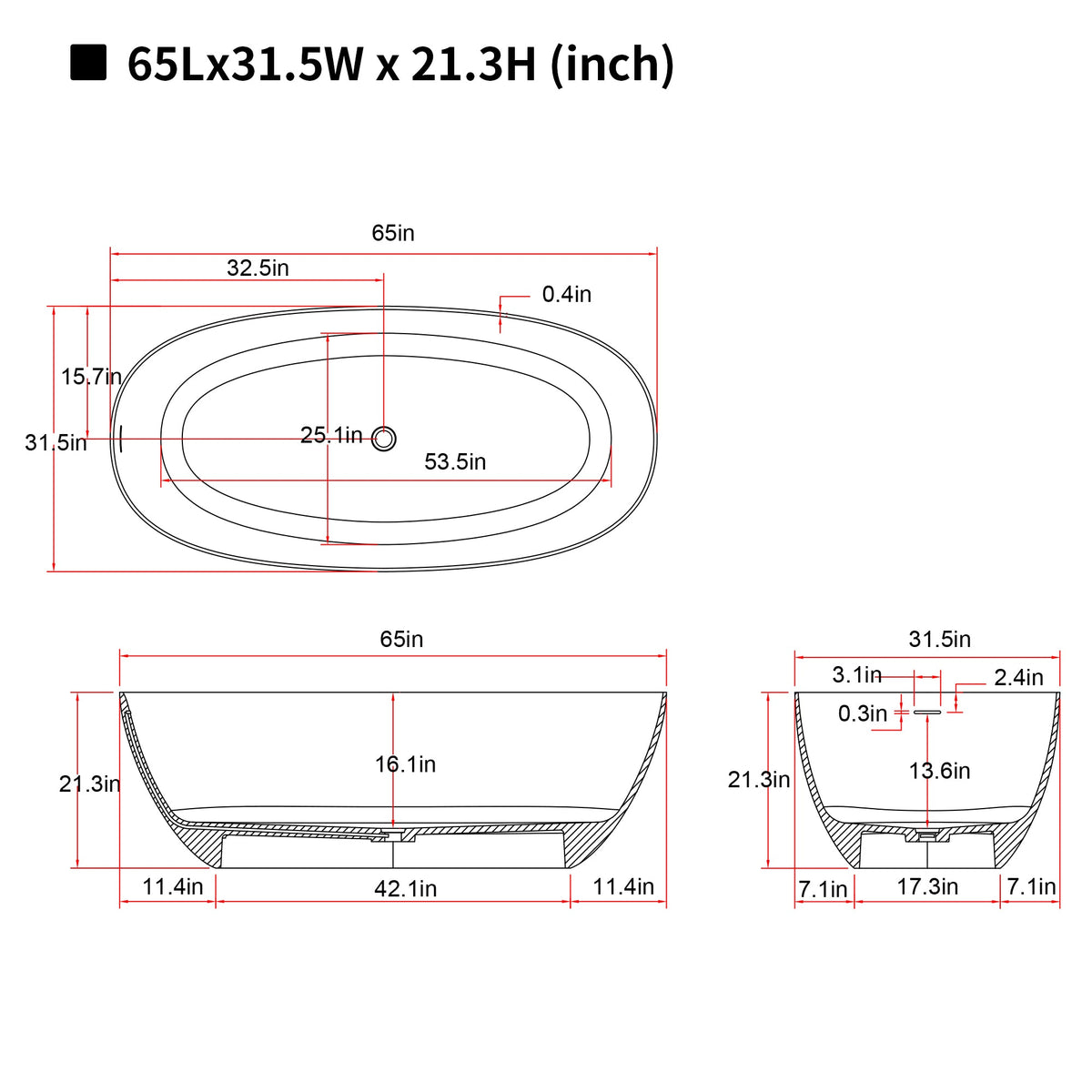 65'' Freestanding Bathtub, photo 6 of 10