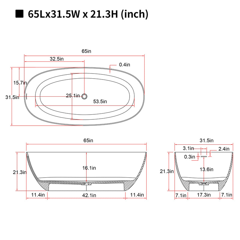 65'' Freestanding Bathtub, photo 6 of 10