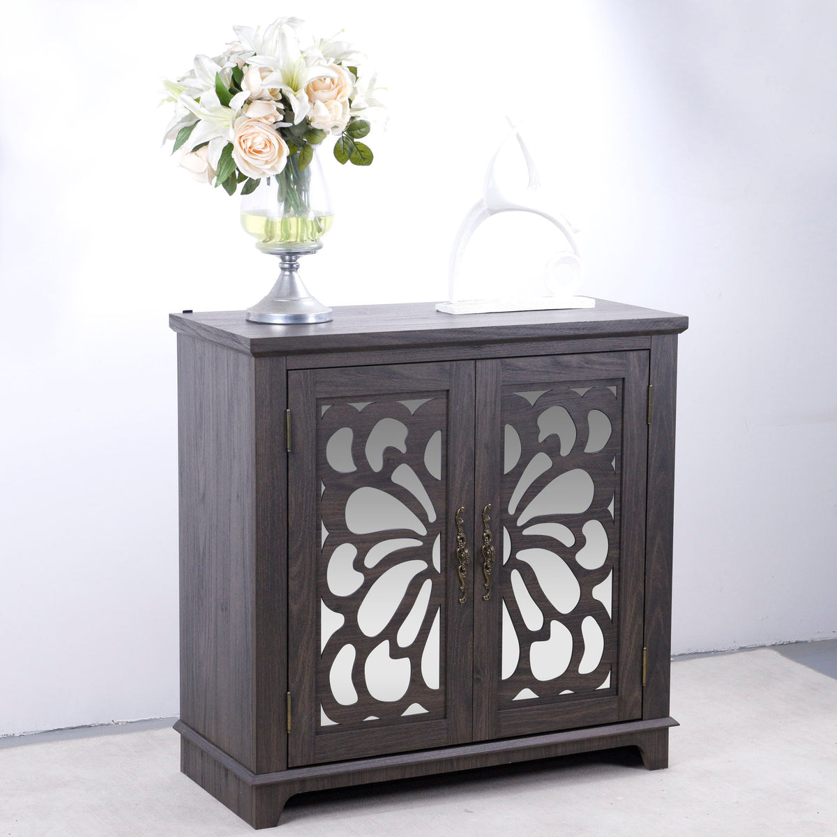 Elegant Sideboard With 2 Acrylic Mirrored Doors, Adjustable Shelf Storage, photo 7 of 38