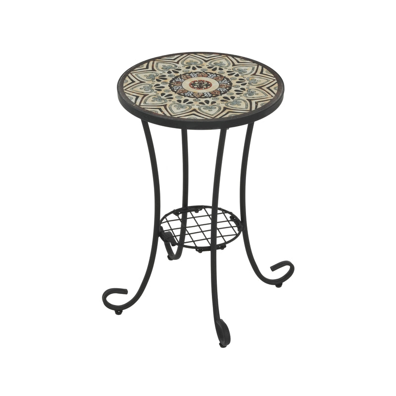 Patio Side Table with Shelf, Brown and Black, photo 3 of 10