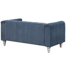 63" Modern Sofa Dutch Fluff Upholstered sofa with solid wood legs, buttoned tufted backrest,blue