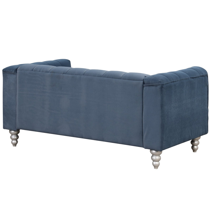 63" Modern Sofa Dutch Fluff Upholstered sofa with solid wood legs, buttoned tufted backrest,blue