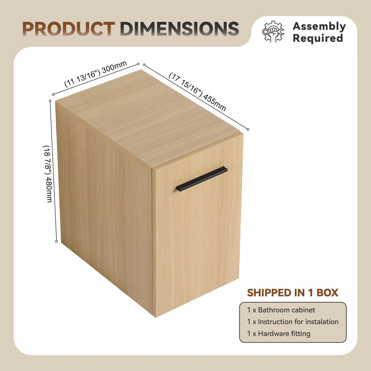 Floating Bathroom Vanity Single Door Base Cabinet, Wall Mounted Storage - Light Oak, photo 3 of 18
