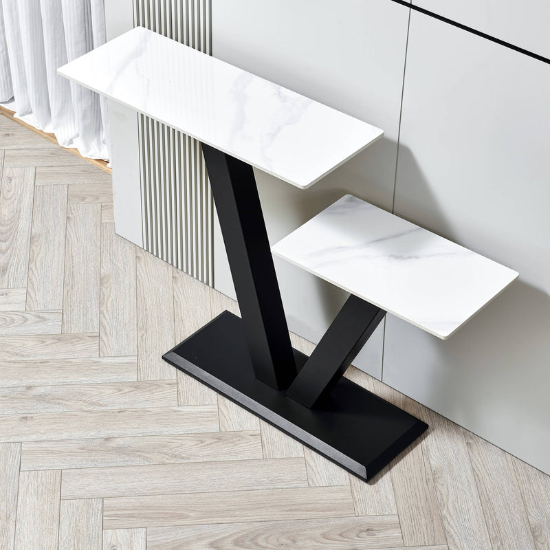 47.2"Modern Console Table, Exquisite shape design, Metal Frame with Adjustable foot pads for Entrance, Corridor, Living room & Office.(Black)