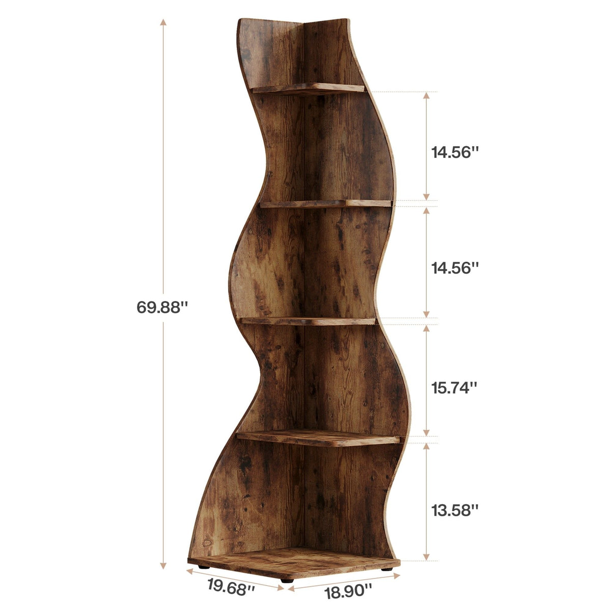 5 Tier Wavy Corner Bookshelf And Plant Stand For Living Room, photo 11 of 24